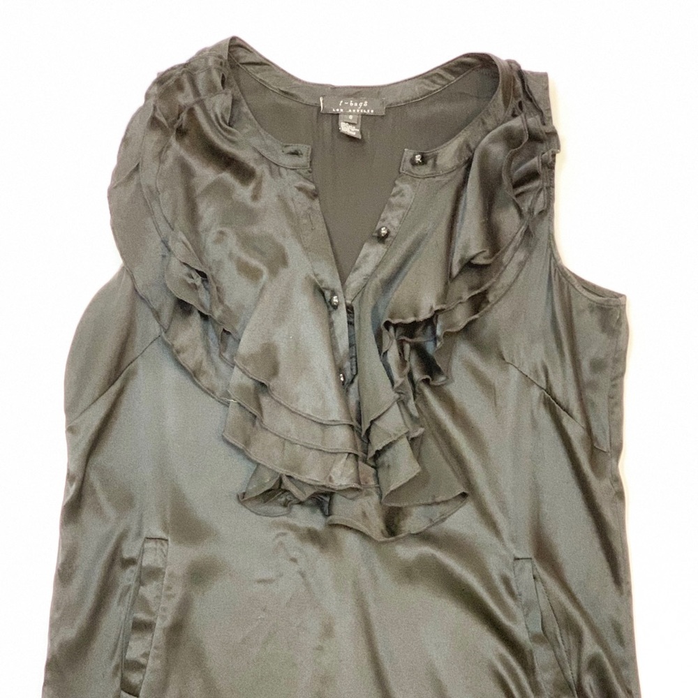 T-bags Stretch Silk Dress w/Ruffle Front Detail